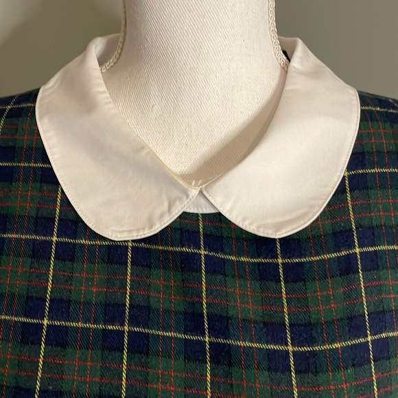 ALLEGRA K LONG SLEEVE PETER PAN COLOR GREEN/BLUE PLAID DRESS - Picture 3 of 13